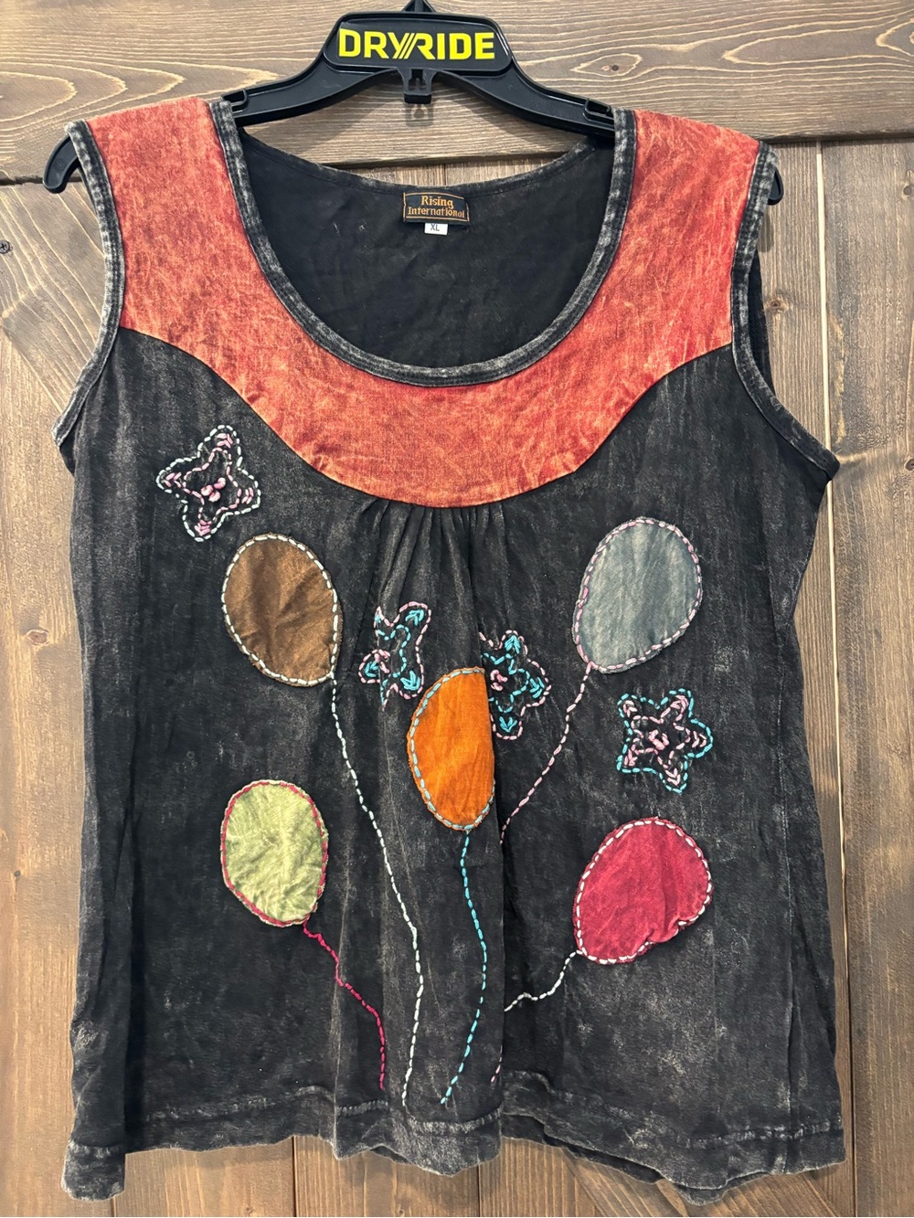 Rising International Black Tank with Red Yoke and Multicolor Appliqué Balloons